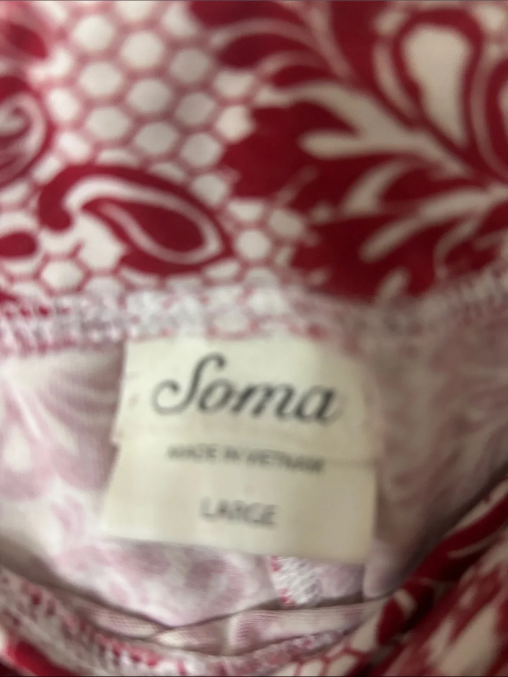 Soma Red White Print Pajama PJ Set Top Pants Size Medium Large